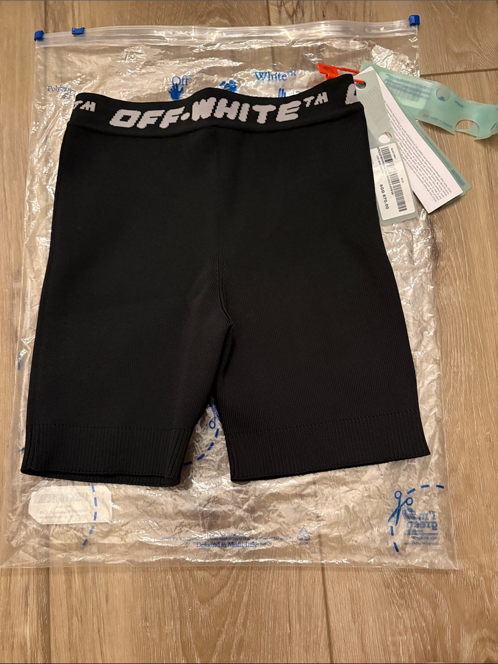 Off-White Black Ribbed Logo Waistband Bike Shorts